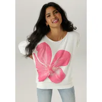 Aniston SELECTED Fledermausshirt mit großem Front-Blumendruck Gr. 46, weiß-pink-rosa-gelb,