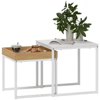 Homcom 2er-Set Couchtisch, Eckiger Beistelltisch, Kaffeetisch mit Stahlgestell Sofatisch