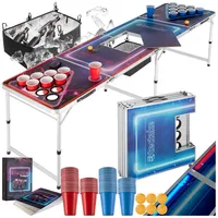 Tectake tectake® Bierpongtisch, aus Aluminium, mit Eisfach, Becherlöchern, LED-Beleuchtung,