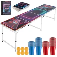 Tectake Bierpongtisch, aus Aluminium, mit LED-Beleuchtung, bodenschonende Kunststofffüße, inklusive