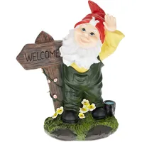 Relaxdays Gartenzwerg, Welcome, Garten & Haustür, wetterfester Gnom, HBT