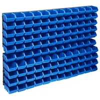 VidaXL 128-tlg. Behälter-Set für Kleinteile mit Wandplatten Blau