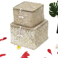 YSGLIFE Aufbewahrungskorb aus Seegras mit Deckel Set mit 2