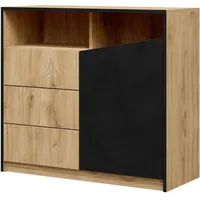 Mirjan24 Kommode, Eiche, Schwarz, Holzwerkstoff, 3 Schubladen, Rechteckig, 100x91x41