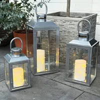 Mojawo 3er Gartenlaternen Laternen Metall Windlicht Silber H24/33/41cm