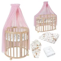 Waldin Babybett OWAL aus Holz 7in1 mit Matratze, mitwachsend,Stoffe