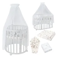 Waldin Babybett OWAL aus Holz 7in1 mit Matratze, Weiß