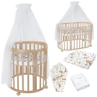 Waldin Babybett OWAL aus Holz 7in1 mit Matratze, Weiß