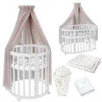 Waldin Babybett OWAL aus Holz 7in1 mit Matratze, mitwachsend,Stoffe