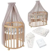 Waldin Babybett OWAL aus Holz 7in1 mit Matratze, mitwachsend,Stoffe