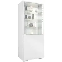 Vladon Vitrine, Weiß Holzwerkstoff, 50x122.5x34.5 cm) Wohnzimmer, Wohnwände, Vitrinenschränke