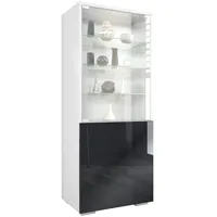 Vladon Vitrine, Schwarz Hochglanz Holzwerkstoff, 50x122.5x34.5 cm) Wohnzimmer, Wohnwände,