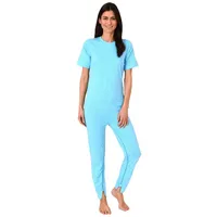 NORMANN CARE Damen Pflegeoverall Kurzarm Pyjama mit Langen Bein
