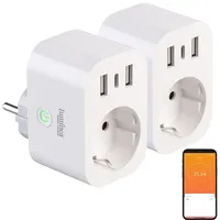 Luminea Home Control 2er-Set WLAN-Steckdose m. Energiekostenmesser, 1x USB-C