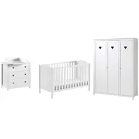 Vipack Babyzimmer-Komplettset VIPACK "Amori 4-tlg. mit Herz-Ornamenten, MDF/Massiv weiß