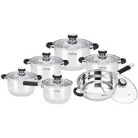 Cheffinger Kochtopf Pfannen Topfset Deckel 12-tlg Induktion Edelstahl, SS1200BLK
