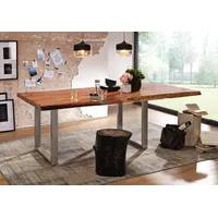 MASSIVMOEBEL24.DE Baumtisch mit Ansteckplatte Akazie 160-220x100x78cm walnuss lackiert FREEFORM