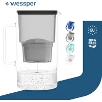 Wessper Wasserfilterkanne aus Glas 3L Kompatibel mit Brita-Wasserfilterkartuschen, Inklusive
