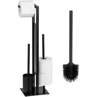 Wenko WC-Garnitur "Rivalta", schwarz, B:18cm H:70cm L:23cm, Sicherheitsglas, Stahl,