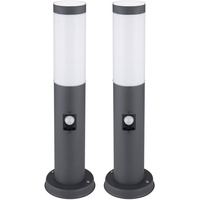 GLOBO 2er Set Sockelleuchte, Edelstahl, anthrazit, Bewegungsmelder