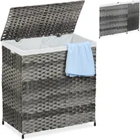 Relaxdays Wäschekorb mit Deckel, Rattan-Optik, Wäschesack 110 L, HBT: