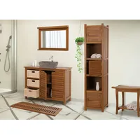 Mendler Teak-Hochregal HWC-M87, Badschrank Badregal Badezimmer, hochwertiges B-Grade-Teak (Kernholz,