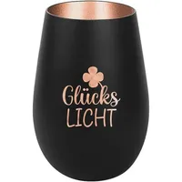 Der-porzellan-laden Windlicht mit Gravur GlücksLicht, Schwarz Bronze, Teelichthalter aus