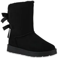 VAN HILL Damen Winter Boots Flach Schleifen Schuhe Schwarz,