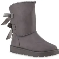 VAN HILL Damen Winter Boots Flach Schleifen Schuhe Grau,