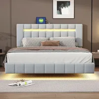 XDOVET Polsterbett mit LED-Leuchten und Kopfteildesign Doppelbett-Gästebett Hautfreundlichem Leinen