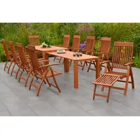 Merxx Comodoro Set 11-tlg 10 Klappsessel Auszieh-Gartentisch 185 (370)x90