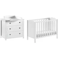 Vipack »Amori 3-tlg. mit Herz-Ornamenten, MDF/Massiv weiß lackiert«, weiß