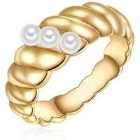 Lulu & Jane Perlen-Ring Messing Muschelkernperle in gelbgold |