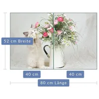 Decorwelt Herdabdeckplatte Abdeckung Ceranfeld Abdeckplatte Schneidebrett 2-Teilig 80x52 Katze