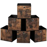 Relaxdays Aufbewahrungsbox, 6er Set, HxBxT: 26x26x26 cm, Stoff, Holzoptik,