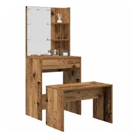 VidaXL Schminktisch-Set mit LED-Leuchten Altholz-Optik Holzwerkstoff