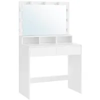 VASAGLE Schminktisch weiß rechteckig, Wangen-Gestell weiß, 80,0 x 40,0