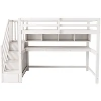 XDOVET Hausbett mit Großen Schreibtisch Stauraumtreppe und Regalen Hochbett