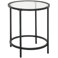 Homcom Beistelltisch Rund Couchtisch mit Tischplatte aus Glas, Metallrahmen,