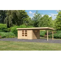 Karibu Gartenhaus Trittau 4) + B 300 cm Anbaudach