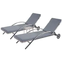 Mendler 2er-Set Sonnenliege HWC-E27, Relaxliege Gartenliege, Poly-Rattan grau Kissen