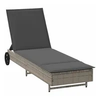 VidaXL Sonnenliege mit Rollen und Auflage Grau Poly Rattan,