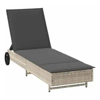 VidaXL Sonnenliege mit Rollen und Auflage Hellgrau Poly Rattan,