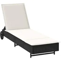 VidaXL Sonnenliege mit Rollen und Auflage Schwarz Poly Rattan,