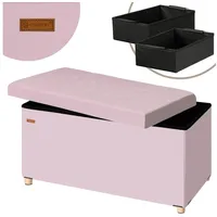 CASARIA Sitzbank Rosa Samt 76x38x42cm mit Stauraum Faltbar