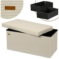 CASARIA Sitzbank Beige Cord 76x38x38cm MDF faltbar