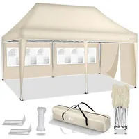 Tillvex Pavillon 3x6m - mit 3 Seitenwänden Beige wasserdicht