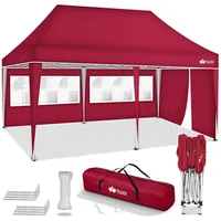 Tillvex Pavillon 3x6m - mit 3 Seitenwänden Rot wasserdicht