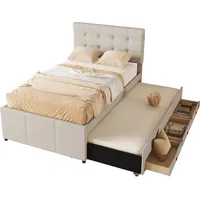 XDOVET Polsterbett mit Drei Schubladen Ausziehbares Rollbett Doppelbett Gästebett