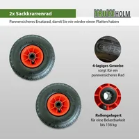 Baumarktplus 2x Sackkarrenrad Luftrad 260x85 3.00-4 Achlänge 75 mm
